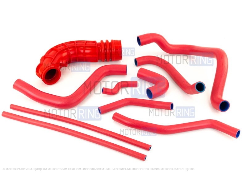Патрубки двигателя Pantus, армированный каучук, красные для 8-клапанных Лада Калина