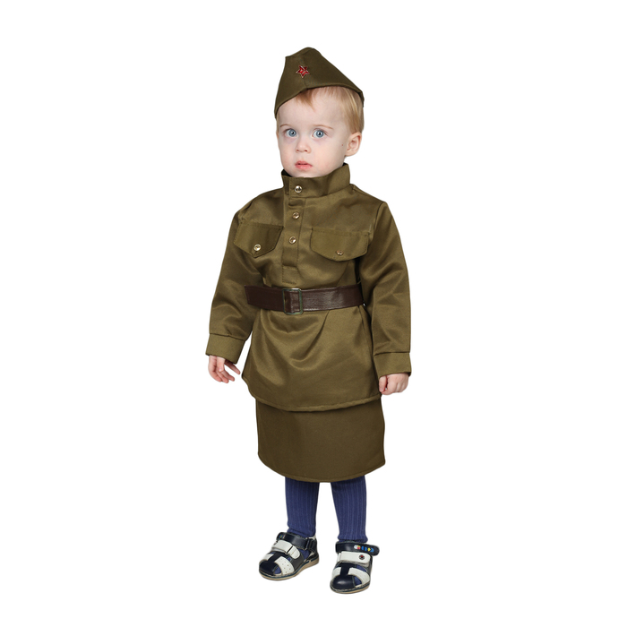 Бока Карнавальный костюм Солдаточка-малютка, пилотка, гимнастерка, ремень, юбка, 1-2 года,
