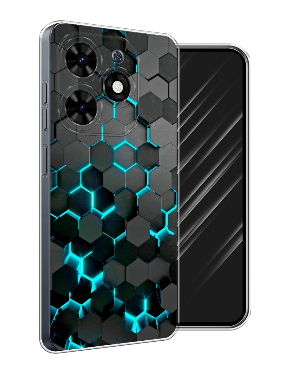 

Чехол Awog на Tecno Spark 20C "Соты бирюзовые", Черный;бирюзовый;синий, 304950-1