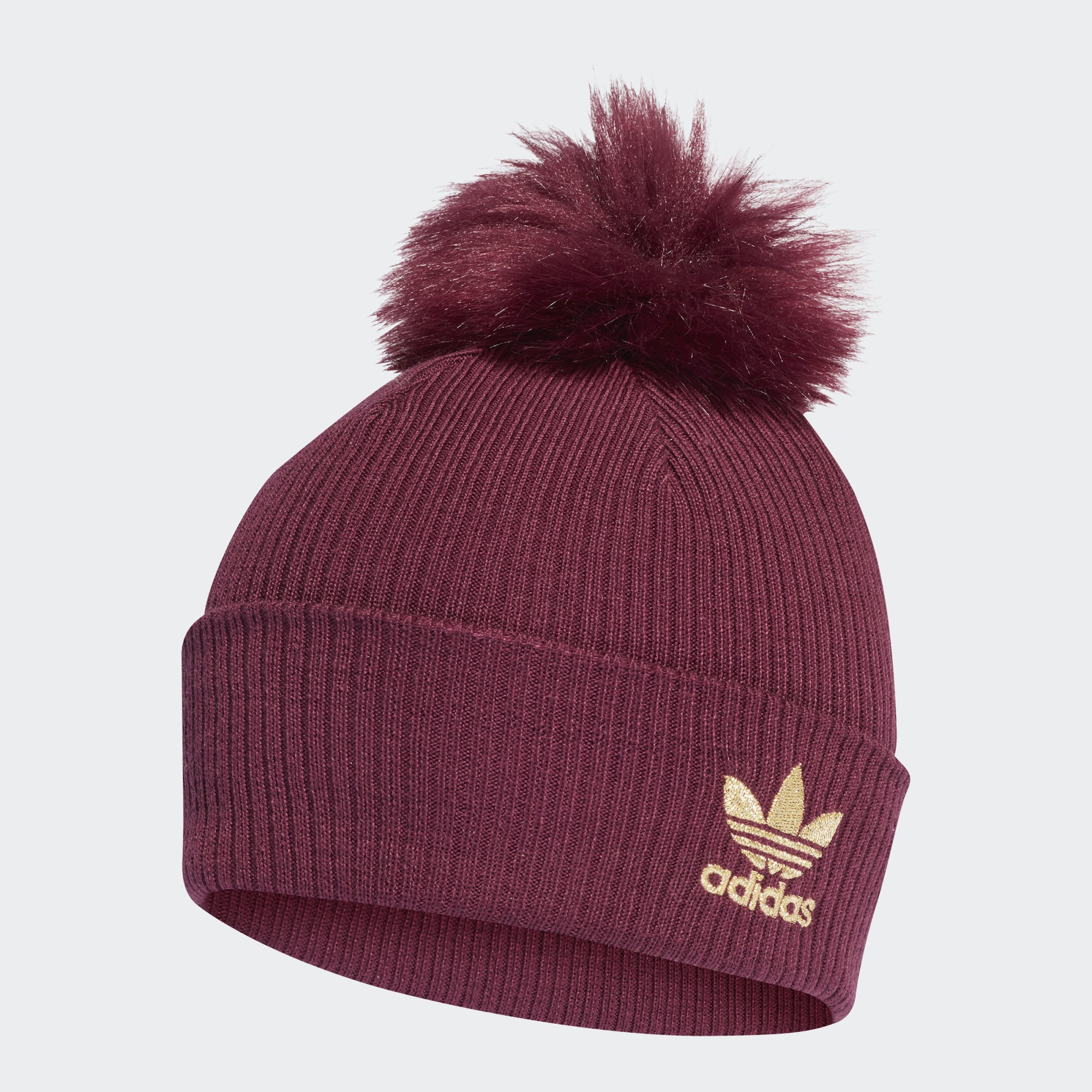 Шапка бини мужская Adidas W Fur Pom Beani бордовая, р.54-56