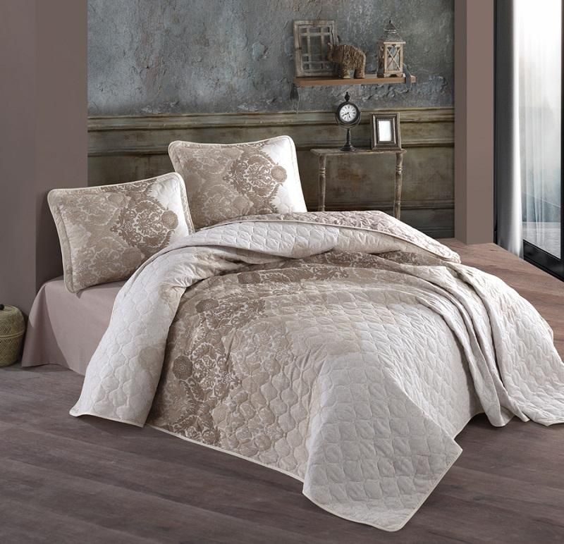 Покрывало KARVEN Y923 Zeta V1 Bej 180х240 с наволочкой 50х70 из хлопка стеганое