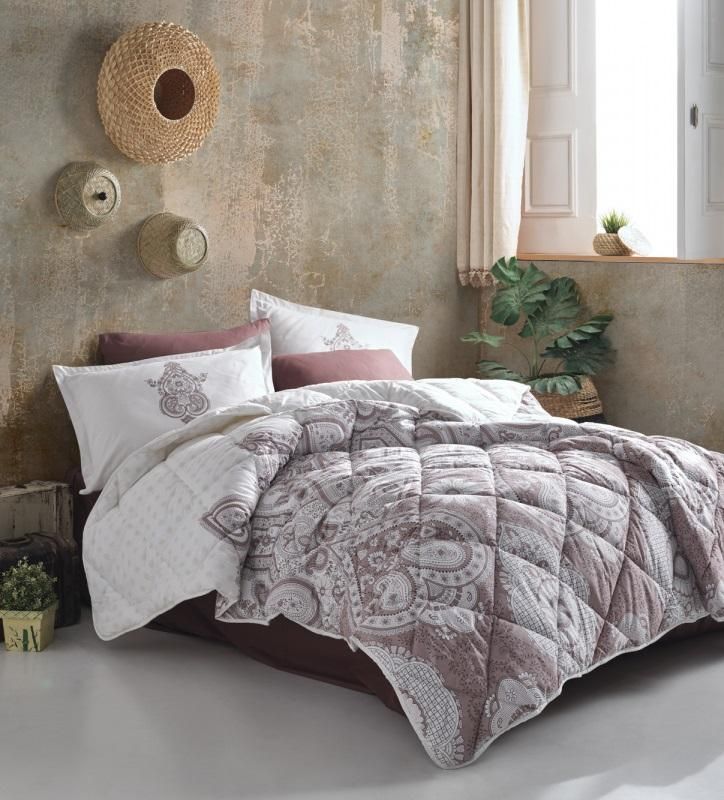 Покрывало KARVEN Y924 Azka V2 Kahve 220х240 с наволочками 50х70 (2шт) из хлопка стеганое