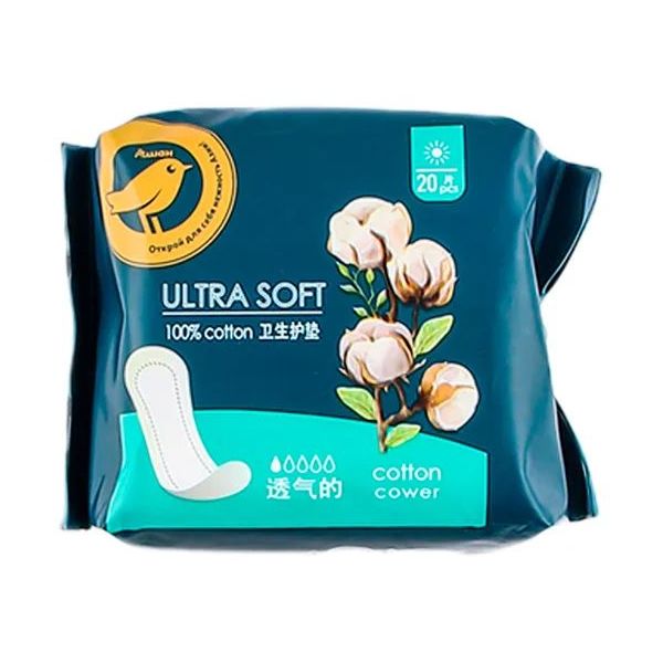 Прокладки ежедневные АШАН Золотая птица 100 хлопок 20 шт 140₽