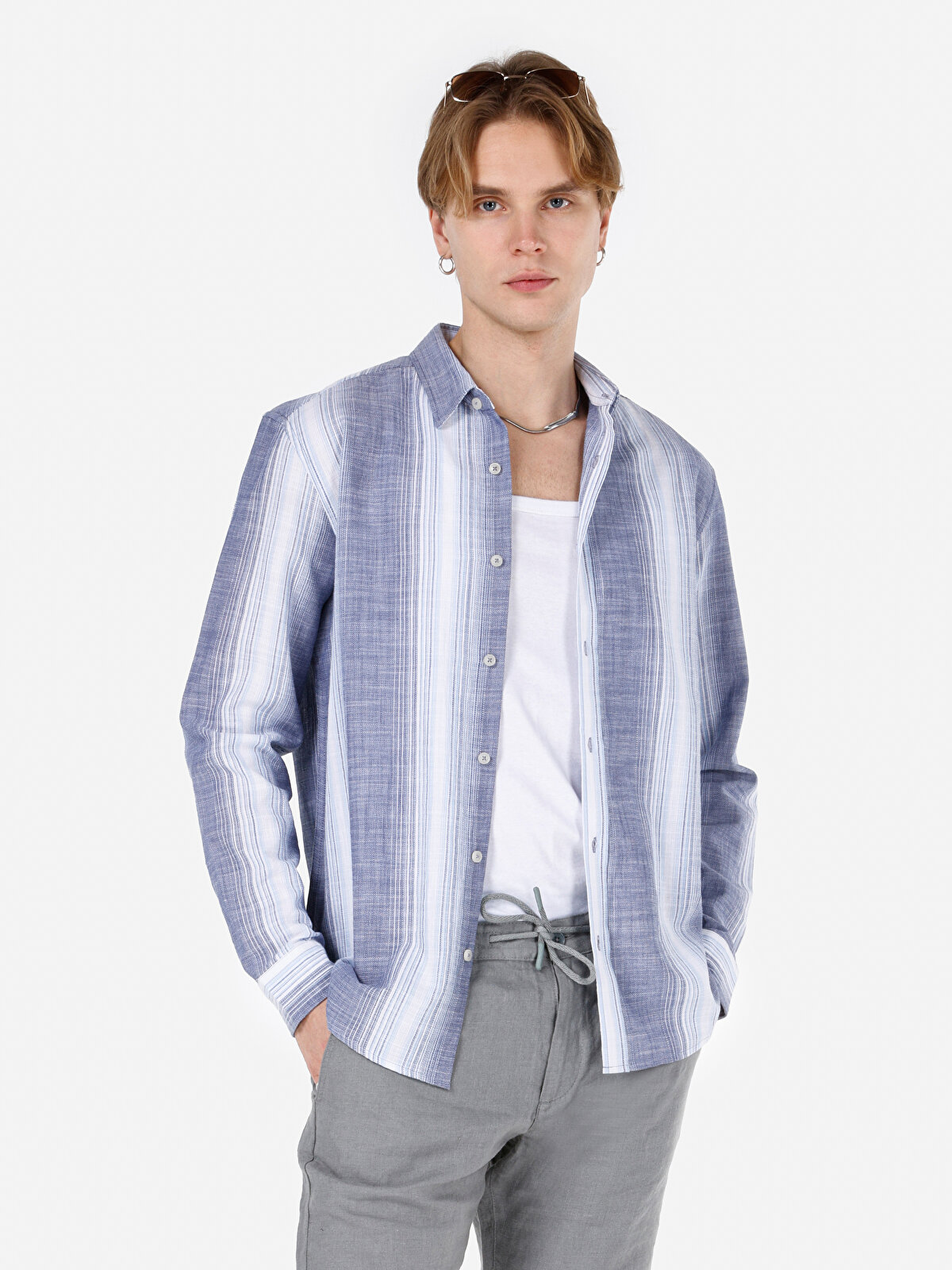 

Рубашка мужская Colin's CL1068399 синяя M, Синий, CL1068399