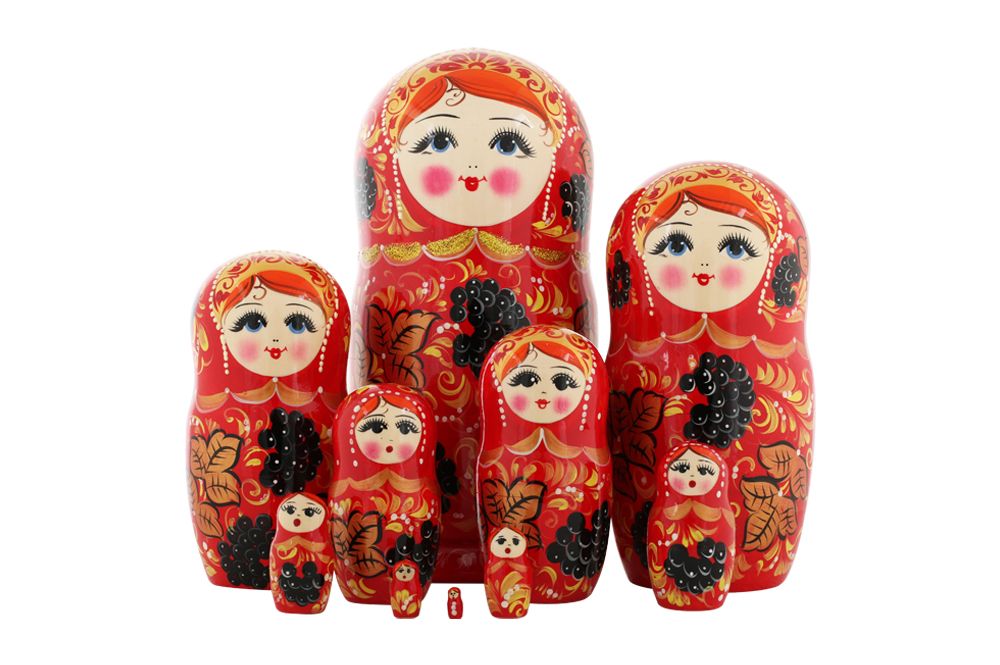 

Матрешка Рябинка на красном, 10 мест, Красный;желтый, Жар-птица/