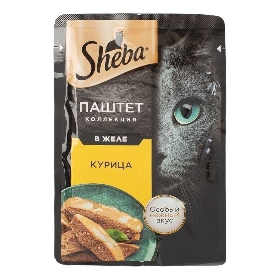 

Влажный корм для кошек Sheba с курицей, нежный паштет в желе, 75г