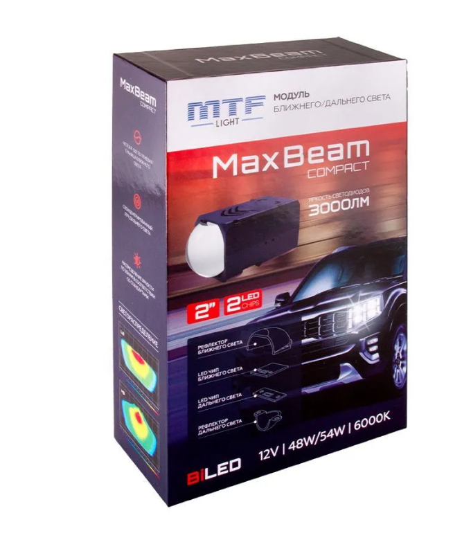 

Модули MTF LIGHT линзованные BiLED, серия MaxBeam Compact, 12В, 48Вт/54Вт, 6000К, 2 дюйма,