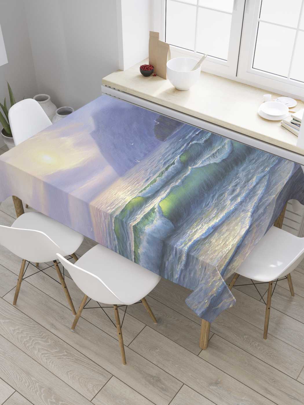

Скатерть прямоугольная JoyArty "Прибрежные волны" из оксфорда, 180x145 см, Голубой, Прибрежные волны
