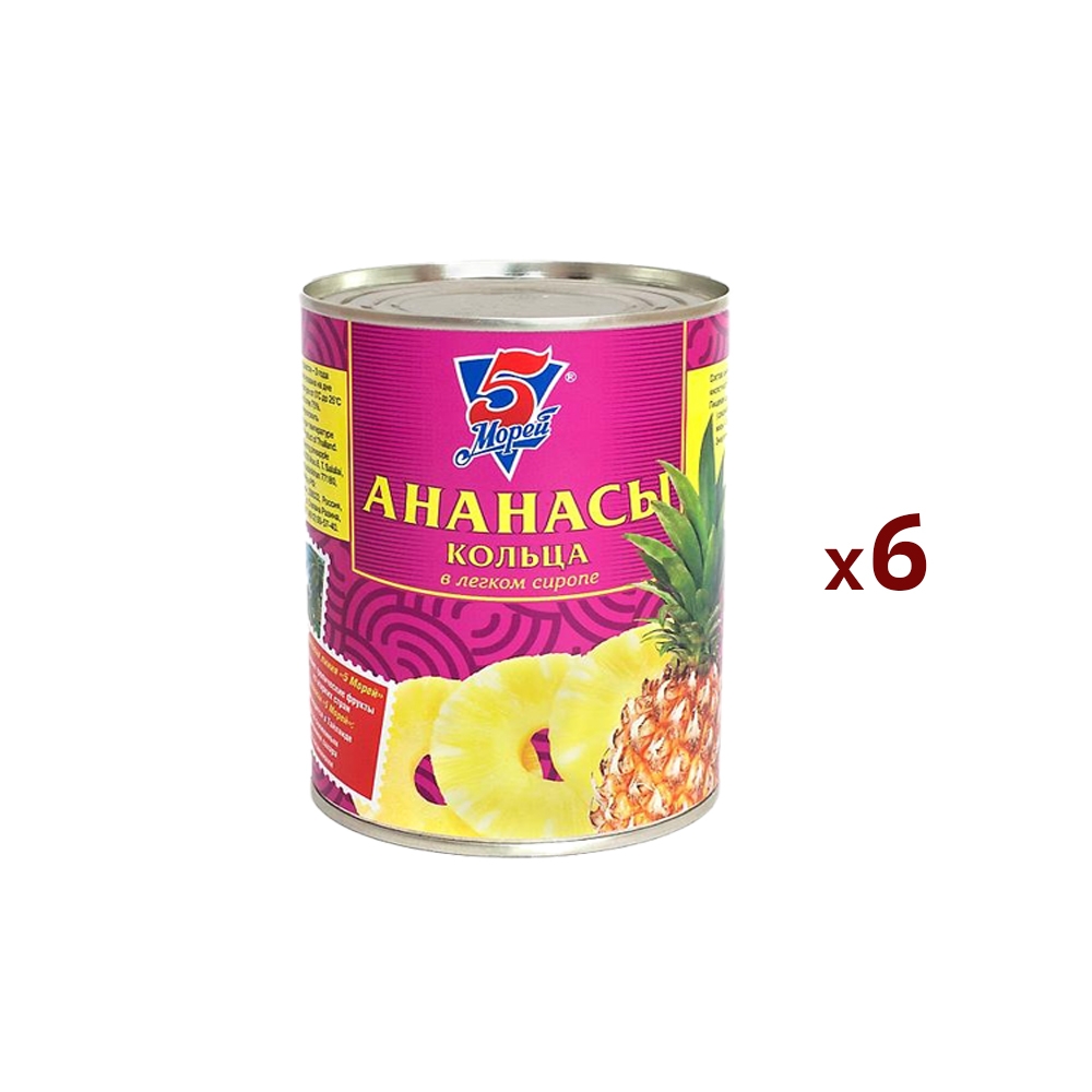 

Ананасы 5 Морей кольца в легком сиропе, 565 г