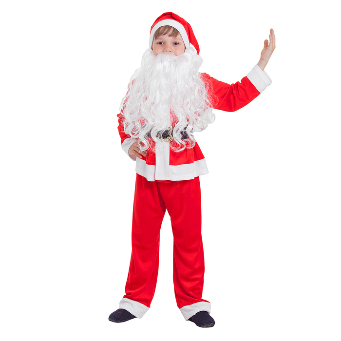 Страна Карнавалия Детский карнавальный костюм Санта-Клаус, колпак, куртка, штаны, борода, велюровый комбинезон санта клаус kissy kissy детский