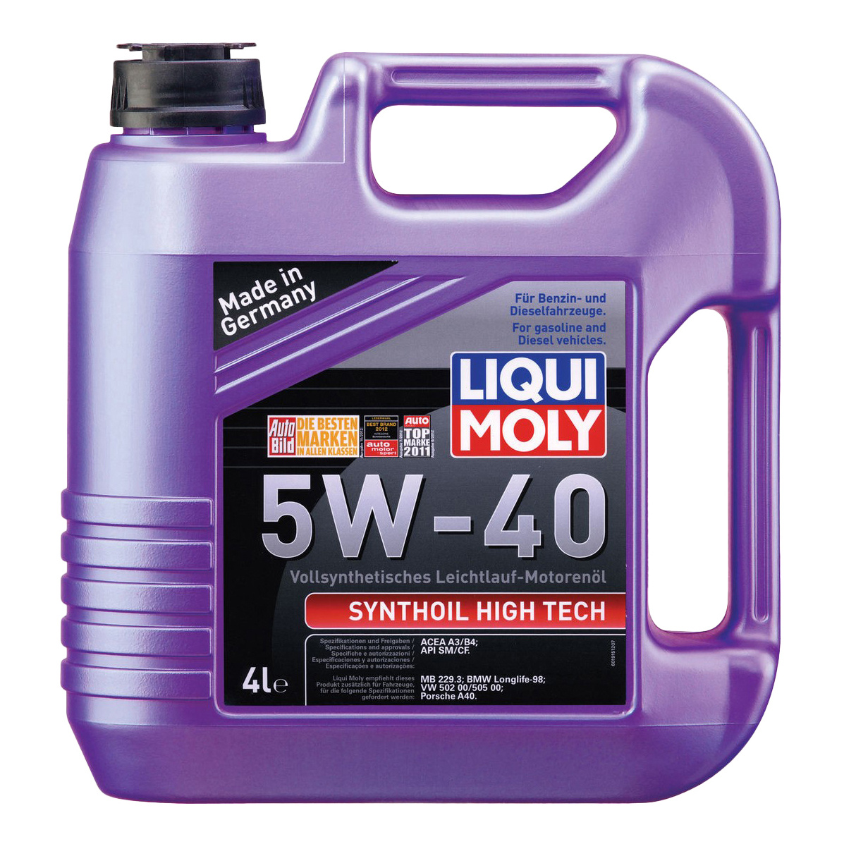 фото Моторное масло liqui moly synthoil high tech 5w/40 sm/cf a3/b4, 4 л, синтетическое (1915)
