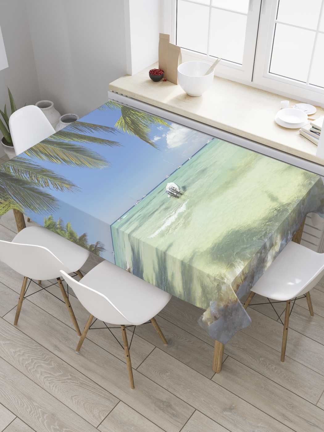 

Скатерть прямоугольная JoyArty "В тени пальм" из оксфорда, 180x145 см, Синий, В тени пальм