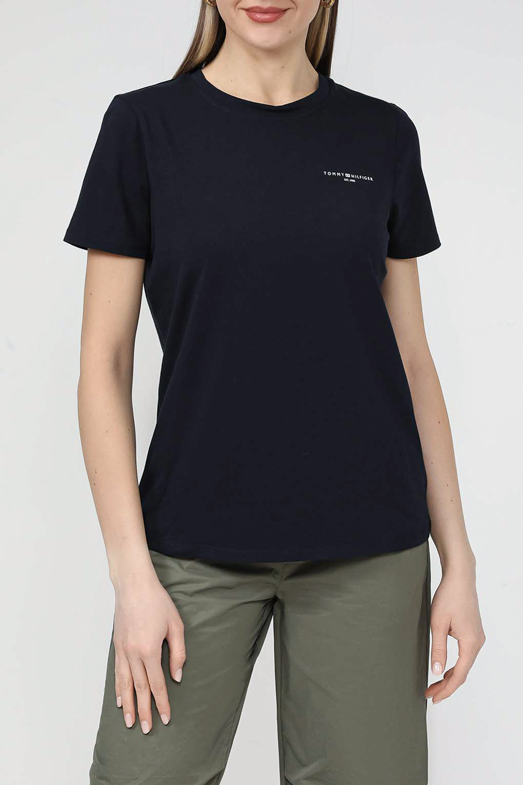

Футболка женская Tommy Hilfiger WW0WW37877 синяя L, Синий, WW0WW37877