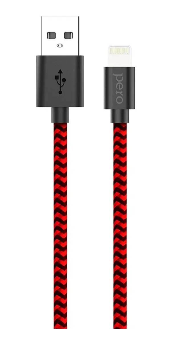 Кабель Pero DC-04 USB - Lightning, 2 А, 1 м, красный/черный