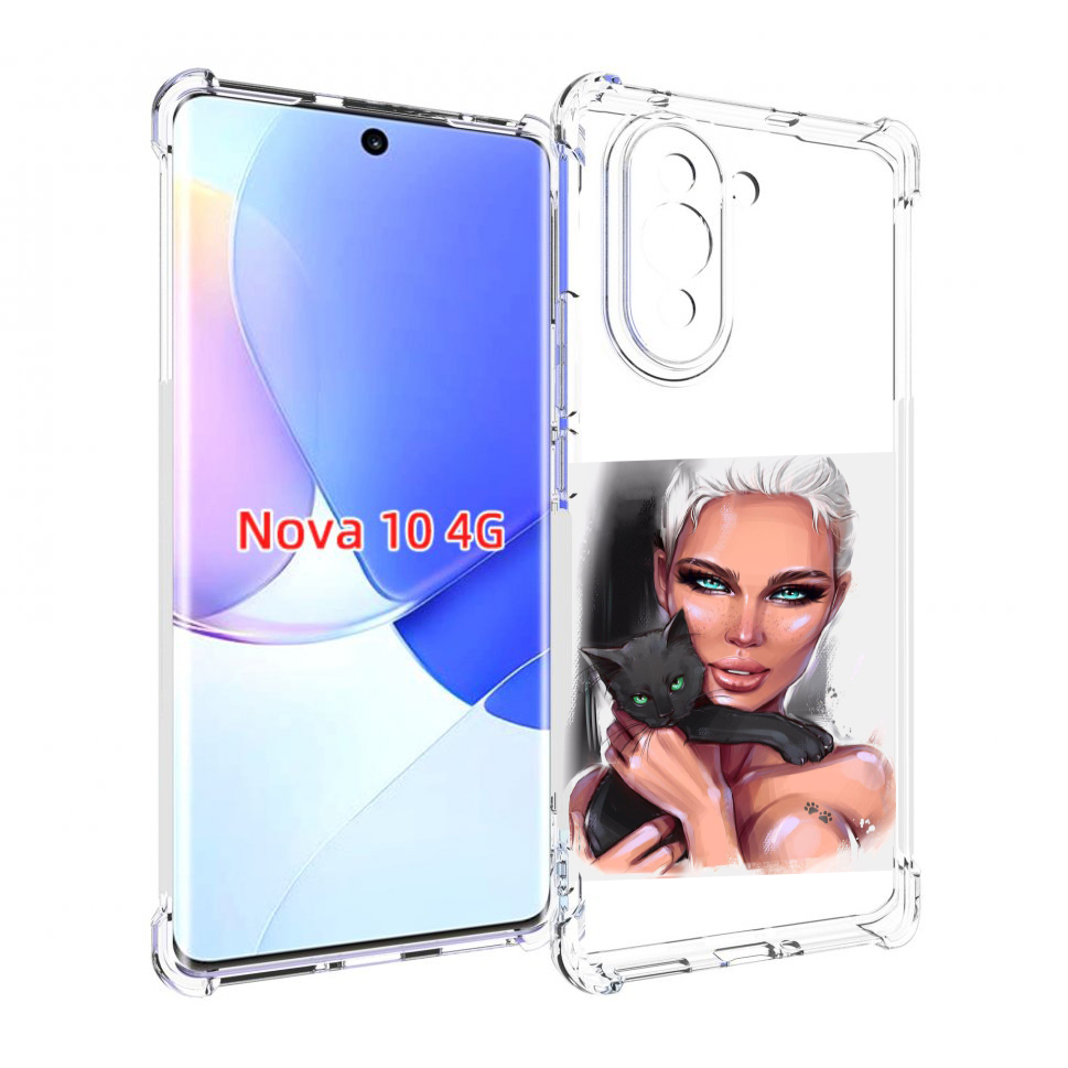 Чехол MyPads девушка-с-черным-котиком женский для Huawei Nova 10