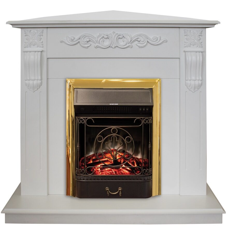 

Электрокамин Real Flame Dominica WT Corner c очагом Majestic S Lux Brass