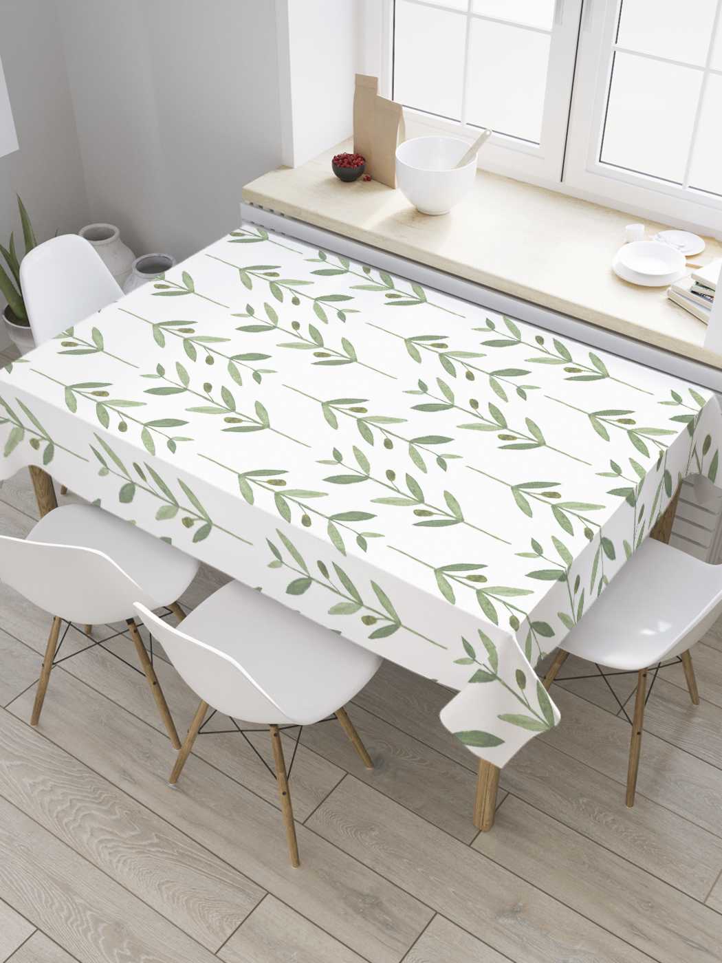 

Скатерть прямоугольная JoyArty "Веточки оливы" из оксфорда, 180x145 см, Зеленый, Веточки оливы