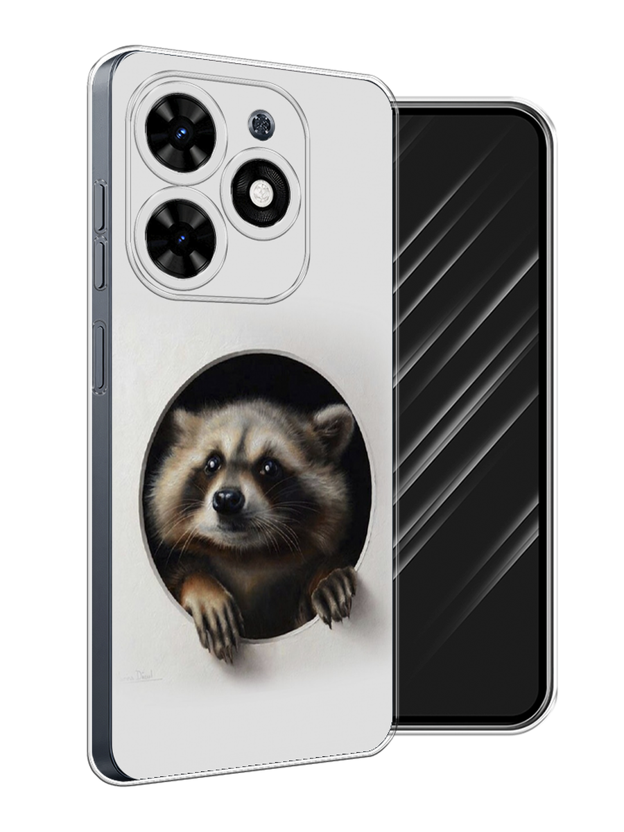 

Чехол Awog на Tecno Spark 20C "Любопытный енот", Коричневый;черный;белый, 304950-1