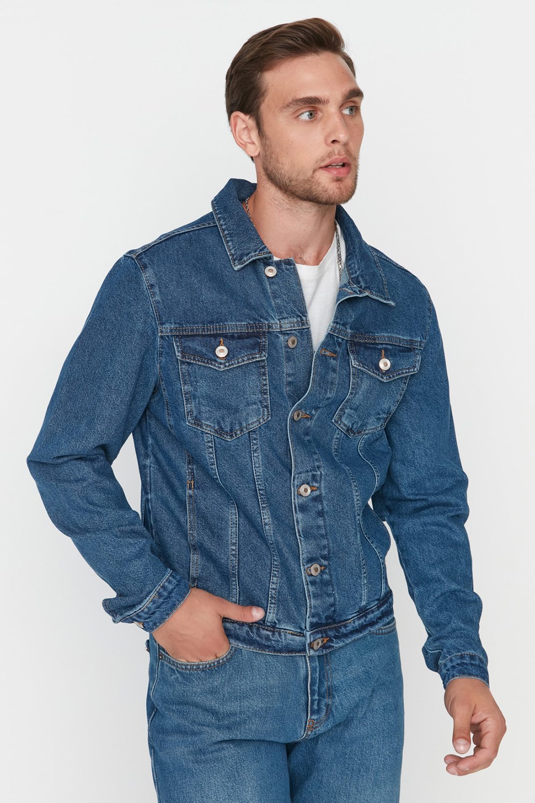 Джинсовая куртка мужская Trendyol TMNSS20CE0088 синяя XL
