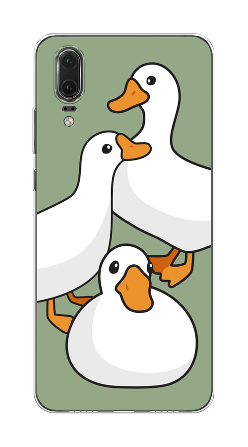 

Чехол на Huawei P20 "Утиное трио", Оранжевый;белый;серый, 64350-1
