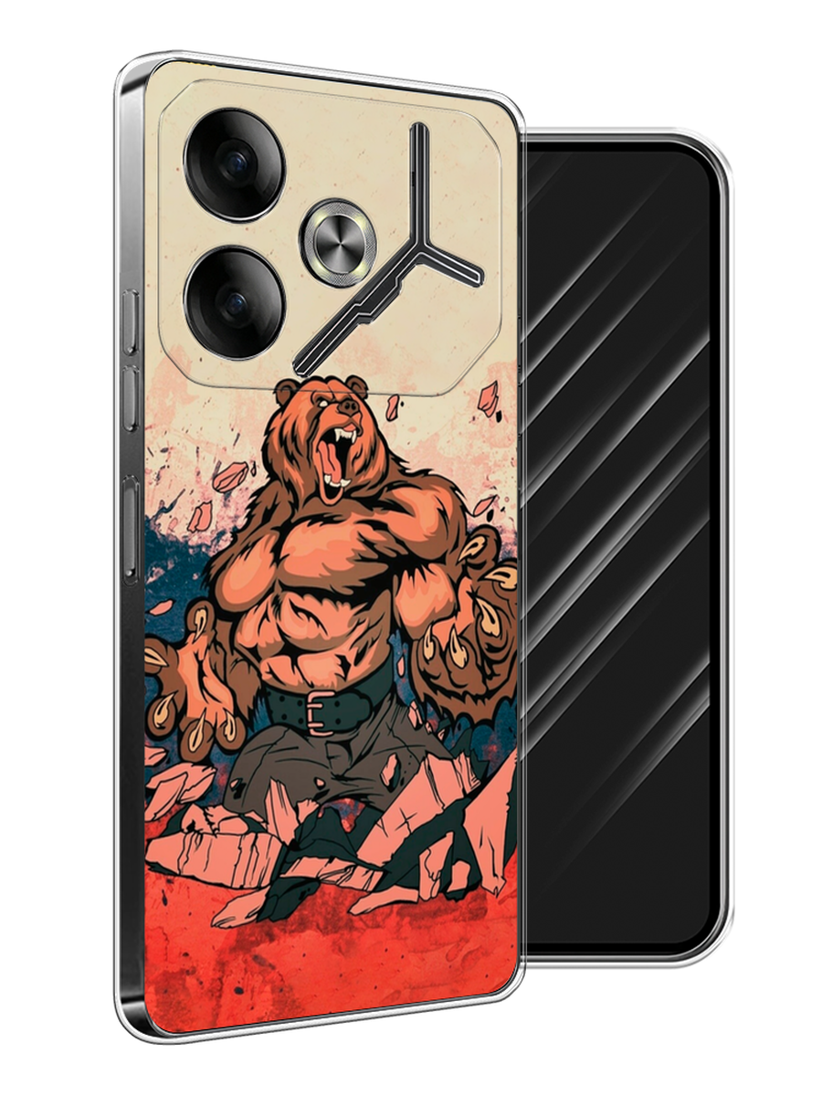 

Чехол Awog на Tecno Pova 6 "Медведь с флагом РФ", Коричневый;синий;красный, 305350-1