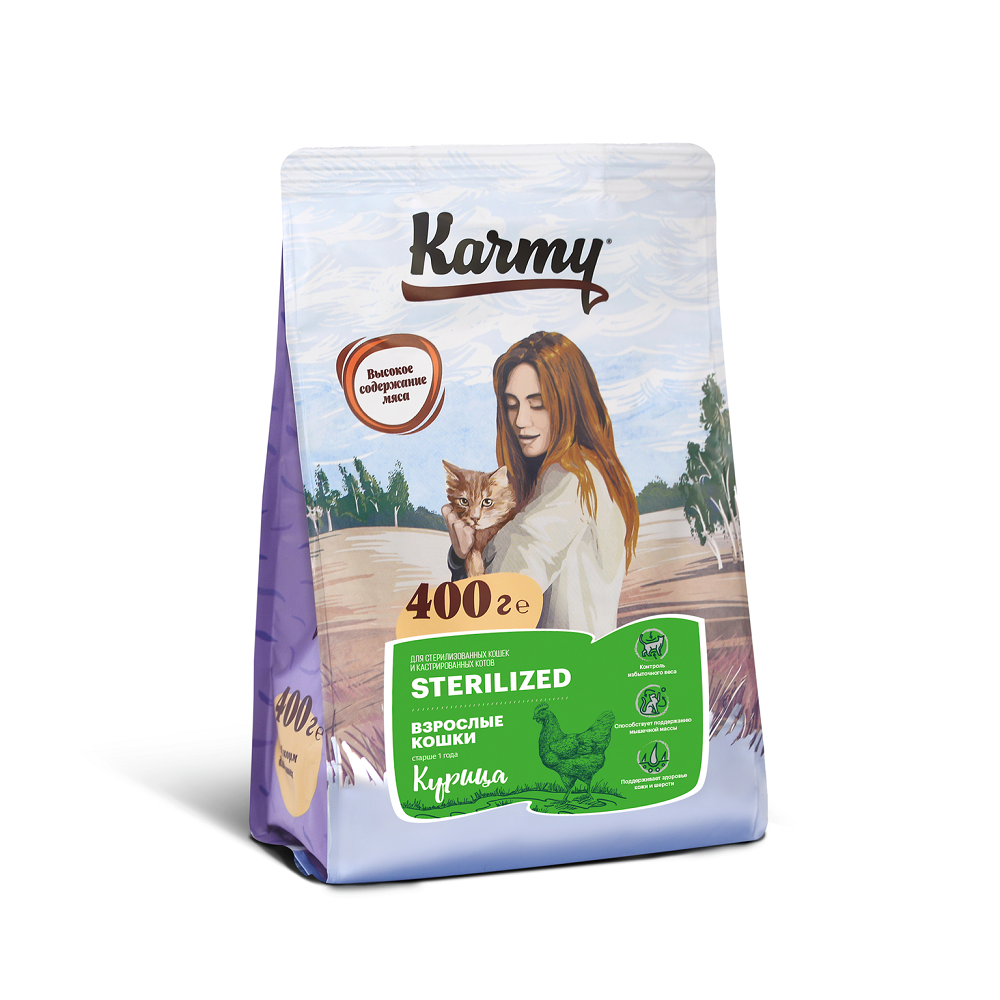 фото Сухой корм для кошек karmy sterilized , курица, 0.4кг