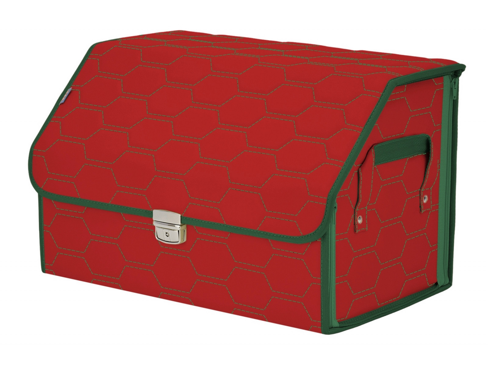 фото Органайзер-саквояж в багажник союз премиум (размер l), красный с зеленой прострочкой соты. a&p