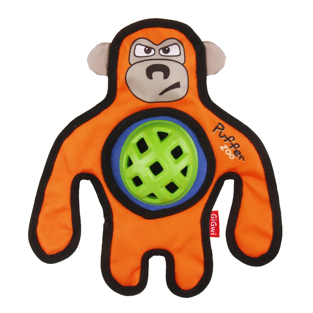 фото Игрушка-пищалка для собак gigwi обезьяна с пищалкой, оранжевый, зеленый