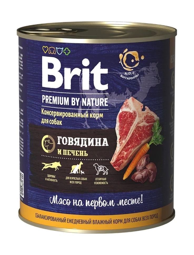 фото Влажный корм для собак brit premium by nature , говядина, печень, 850г