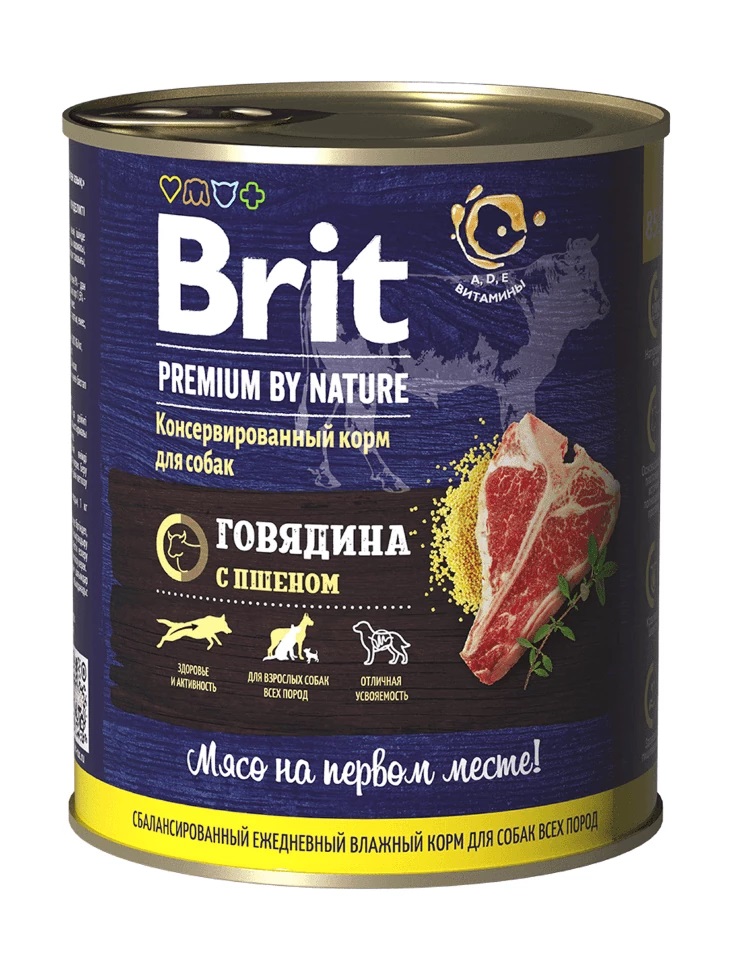 фото Влажный корм для собак brit premium by nature , говядина и пшено, 850г