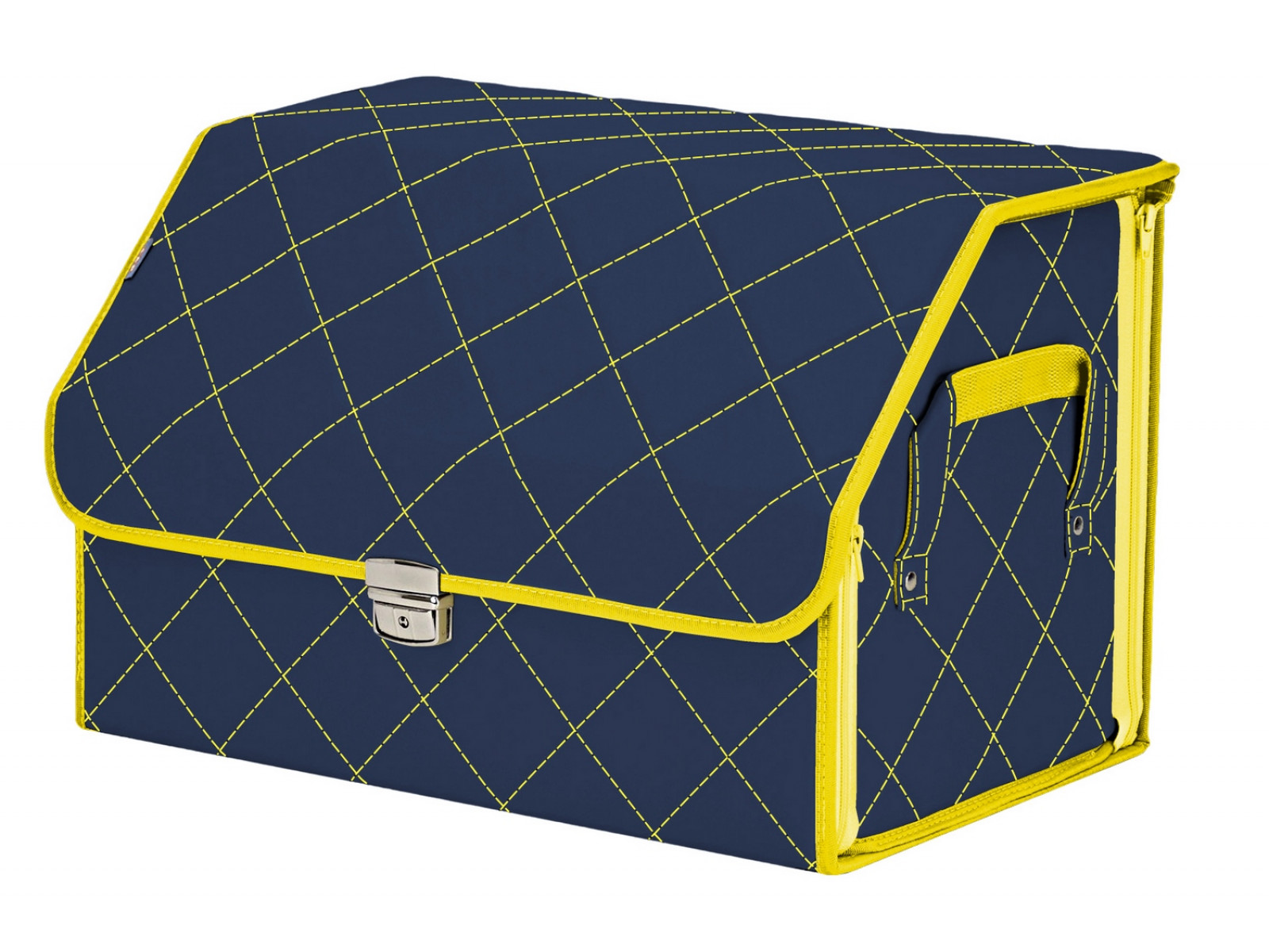 фото Органайзер-саквояж в багажник союз премиум (размер l), синий с желтой прострочкой ромб. a&p