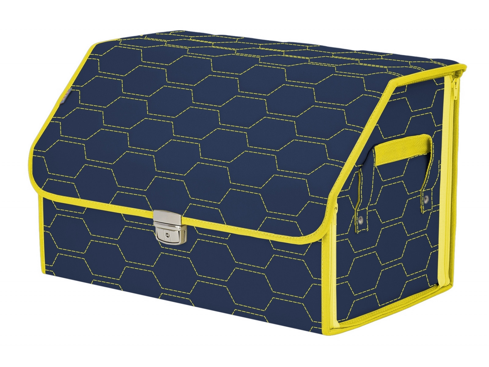 фото Органайзер-саквояж в багажник союз премиум (размер l), синий с желтой прострочкой соты. a&p