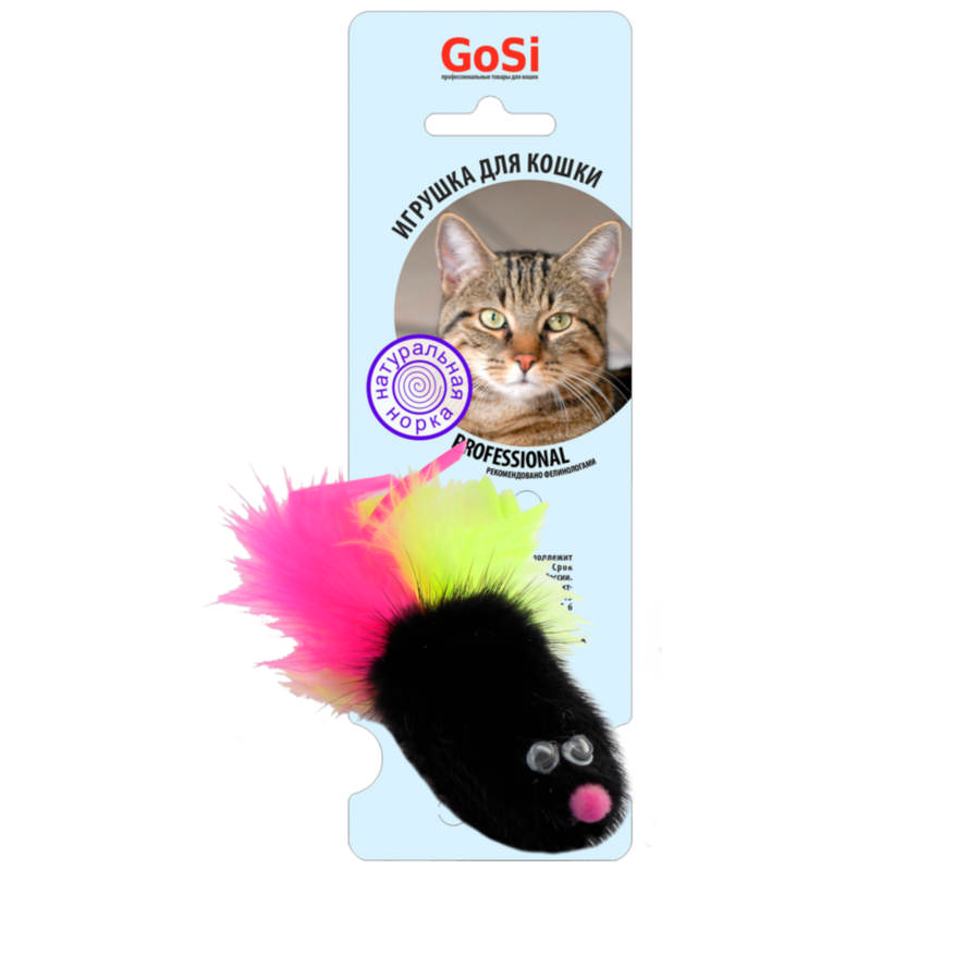 фото Мягкая игрушка для кошек petto мышь, норка, м, с хвостом, перо пышное