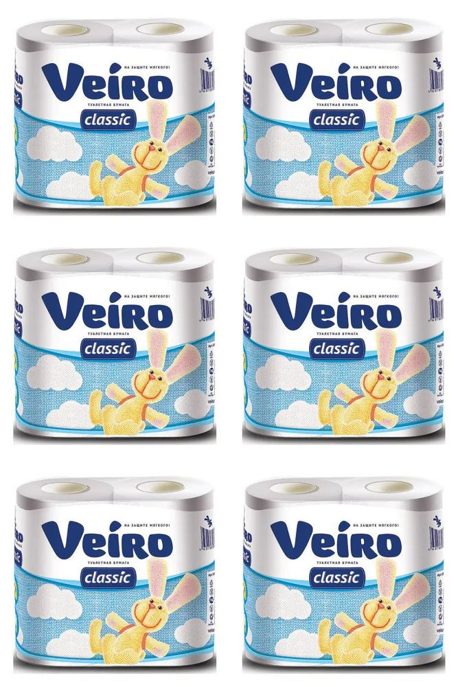 Туалетная бумага Veiro Classik двухслойная Белая, 4 шт.уп, 6 уп туалетная бумага veiro elite 3 слоя 4 шт 19 4 м с втулкой белая