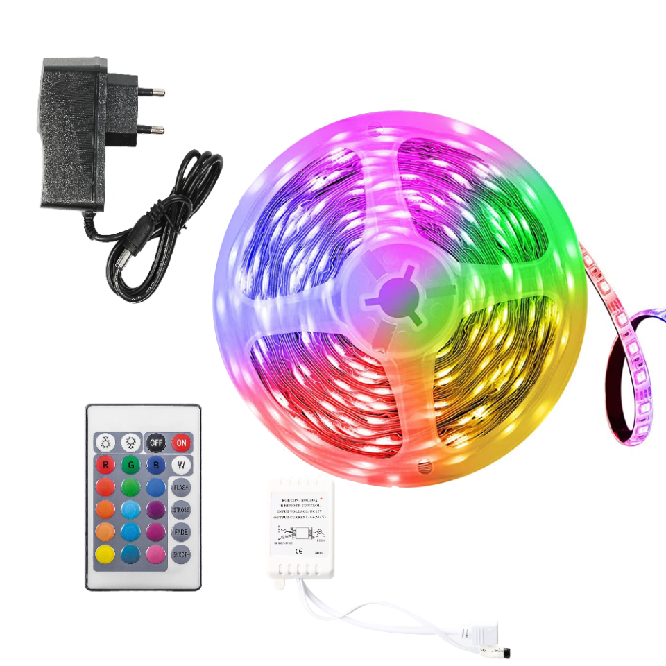 Лента светодиодная Led Strip RGB 5050 диммируемая IP67 с блоком питания и пультом 12V 5м