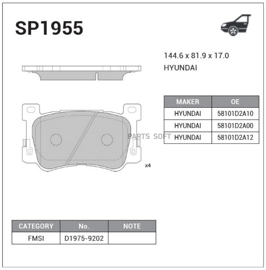 

Тормозные колодки Sangsin brake дисковые sp1955