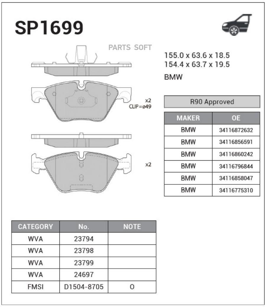 

Тормозные колодки Sangsin brake передние sp1699