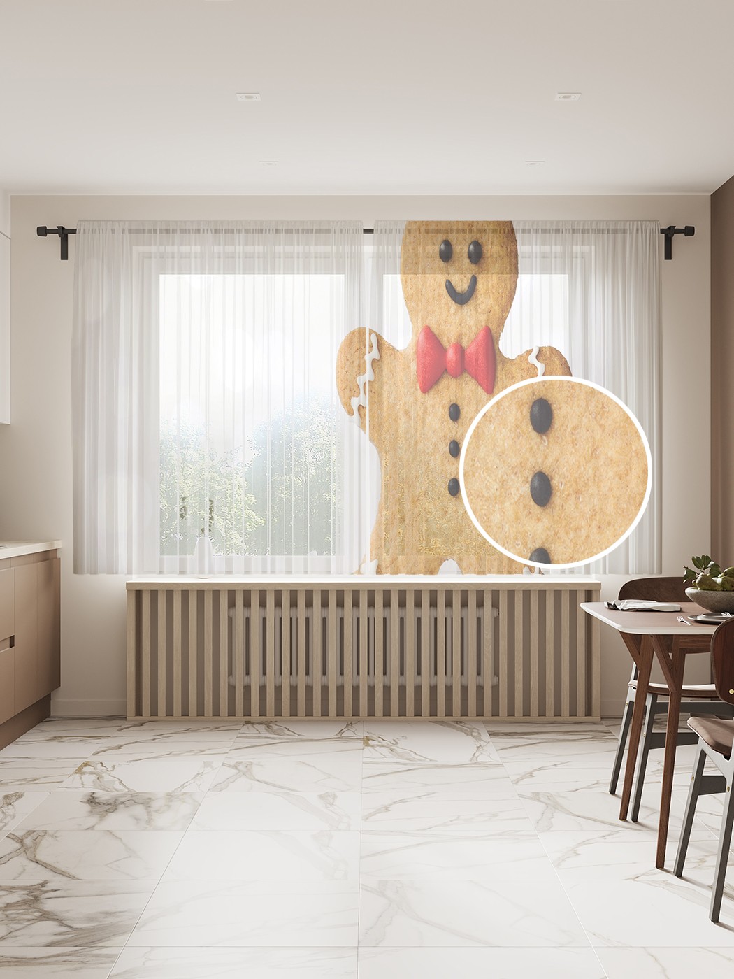 

Фототюль JoyArty "Имбирный человечек" 145x180см (2 полотна со шторной лентой + 50 крючков), Имбирный человечек