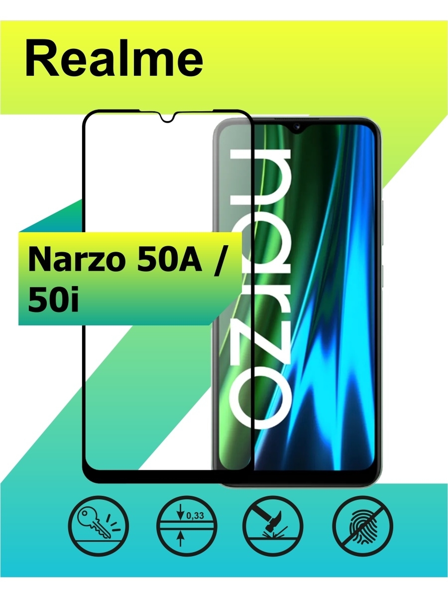 Защитное стекло Realme Narzo 50A/50i с рамкой, черный