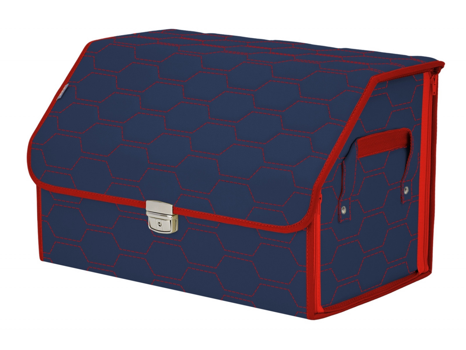 фото Органайзер-саквояж в багажник союз премиум (размер l), синий с красной прострочкой соты. a&p