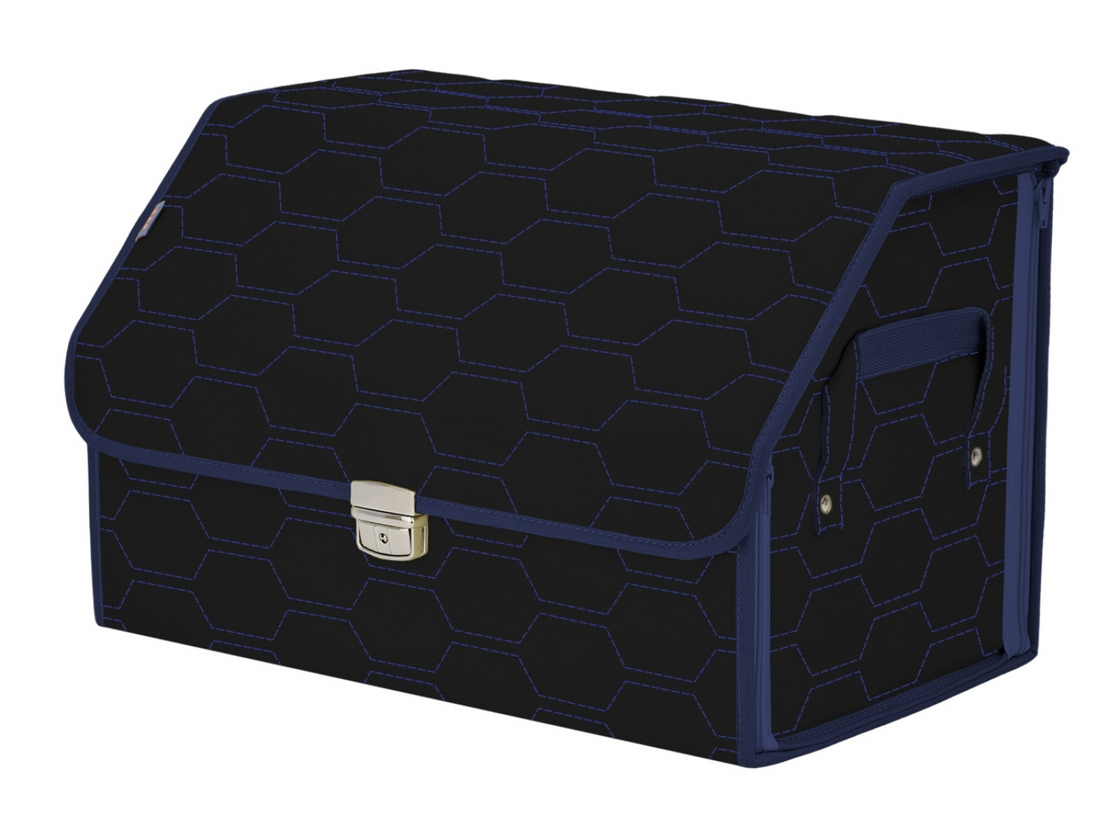 фото Органайзер-саквояж в багажник союз премиум (размер l), черный с синей прострочкой соты. a&p