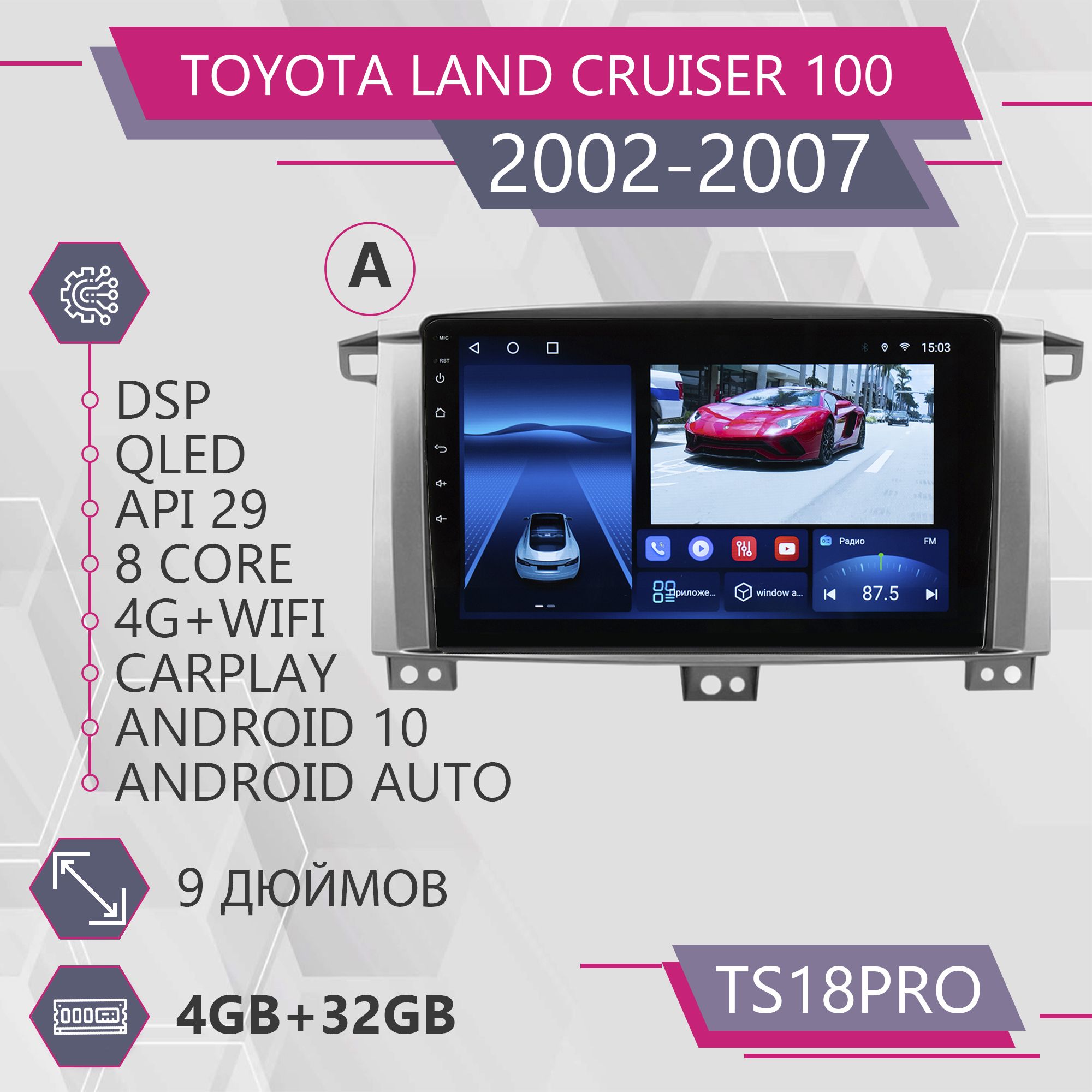Магнитола Точка Звука TS18Pro для Toyota Land Cruiser 100 Тойота Ленд Крузер 4+32GB