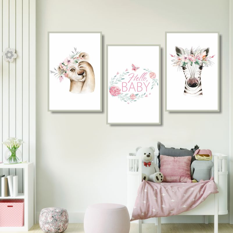 

Набор постеров ПолиЦентр на холсте из 3 шт Звери С Цветами 30х40 см, Наборх3ЗвериСЦветамиДляДетскойТип2