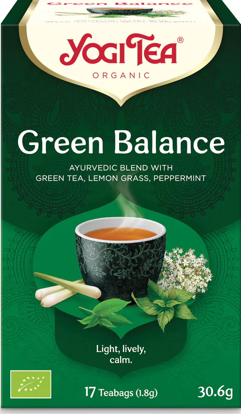 Чай в пакетиках Yogi Tea Green Balance Зеленый чай, лемонграсс мята перечная, 17 пакетиков