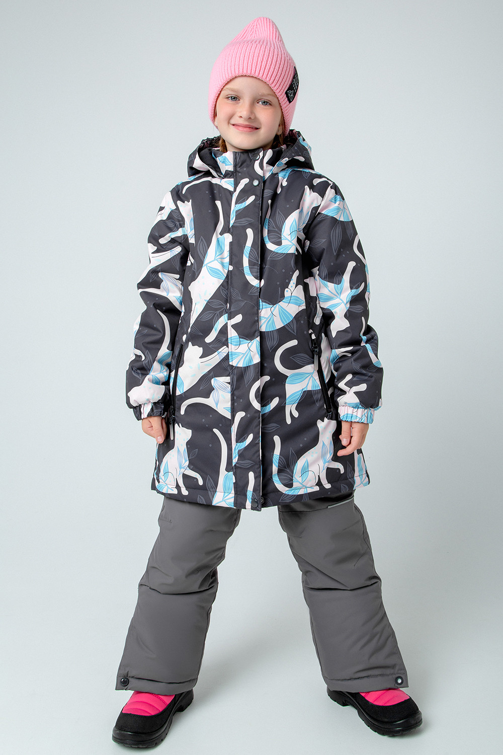 Пальто детское CROCKID 2G LJKT 004.2, угольный серый, зимние кошечки, 116 дверной ограничитель lockland прямой h 97 мм серый
