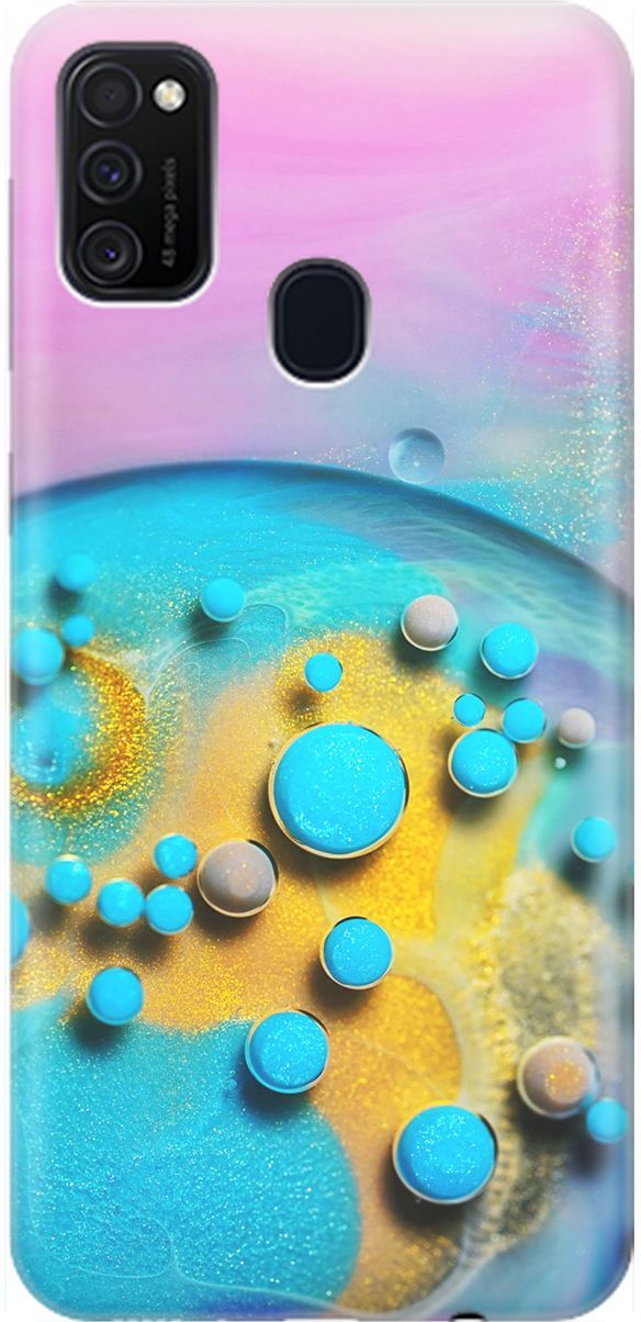 

Силиконовый чехол на Samsung Galaxy M21/M30s "Цветные капли", Голубой;оранжевый, 1555