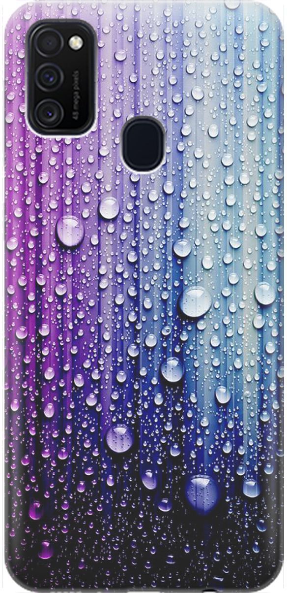 

Силиконовый чехол на Samsung Galaxy M21/M30s с принтом "Капли на голубом", Голубой;фиолетовый, 1555