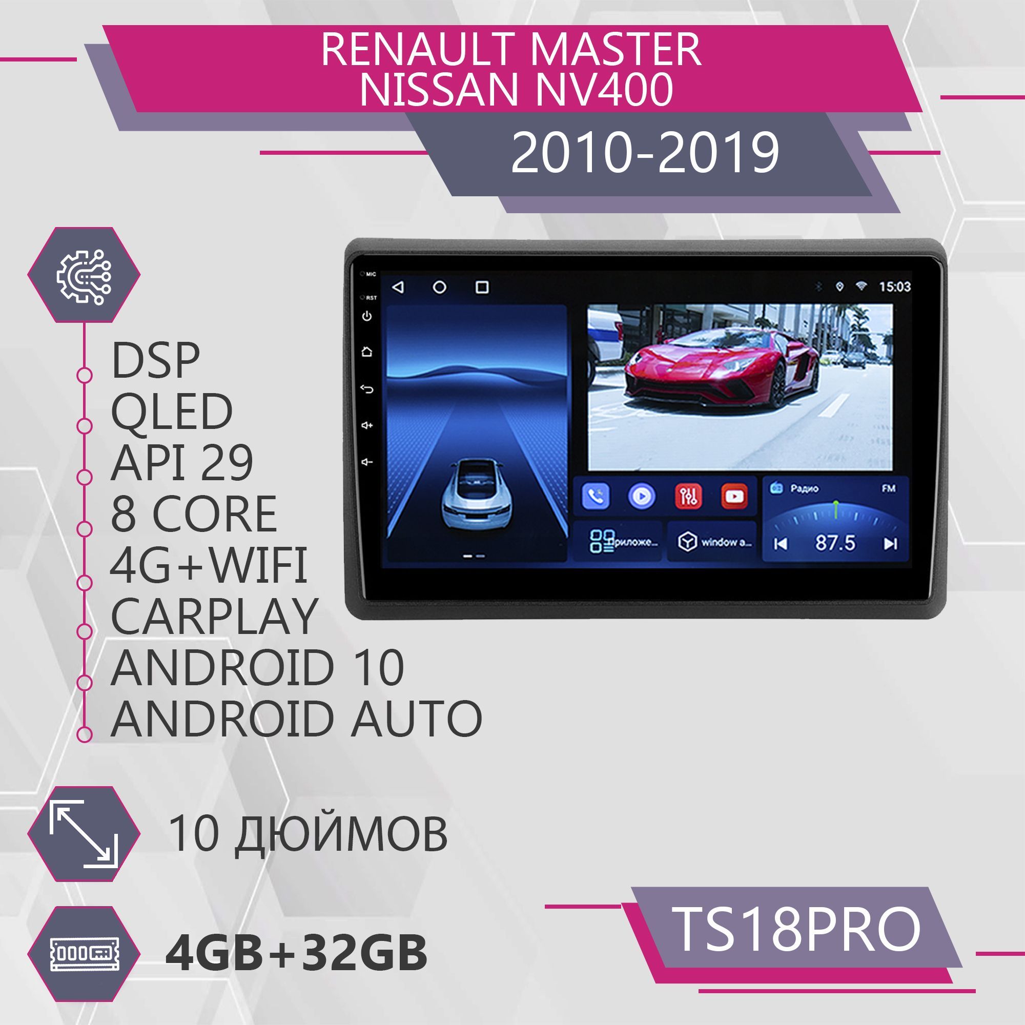 Магнитола Точка Звука TS18Pro для Renault Master Nissan / Рено Мастер Ниссан 4+32GB