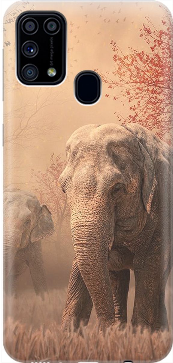 

Силиконовый чехол на Samsung Galaxy M31 с принтом "Закатный песочный слон", Коричневый;черный, 1992