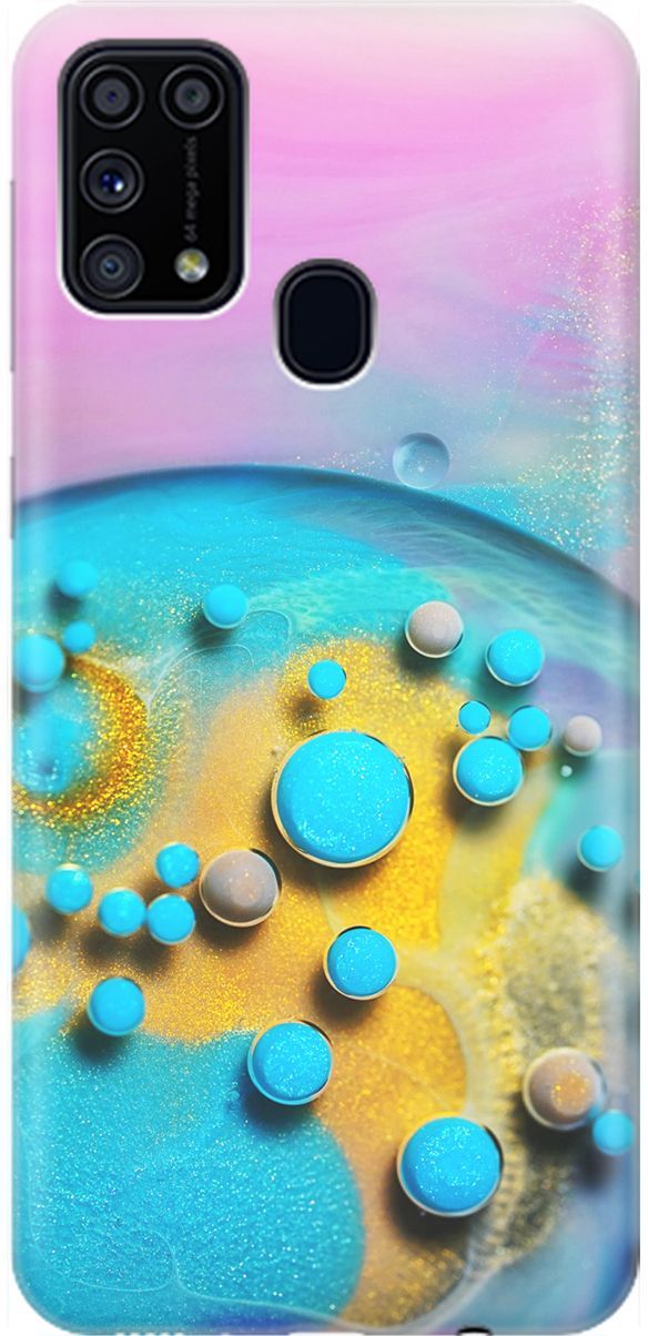 

Силиконовый чехол на Samsung Galaxy M31 с эффектом блеска "Цветные капли", Голубой;оранжевый, 1556